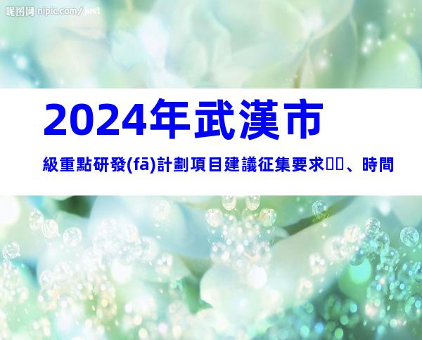 2024年武漢市級重點研發(fā)計劃項目建議征集要求、時間